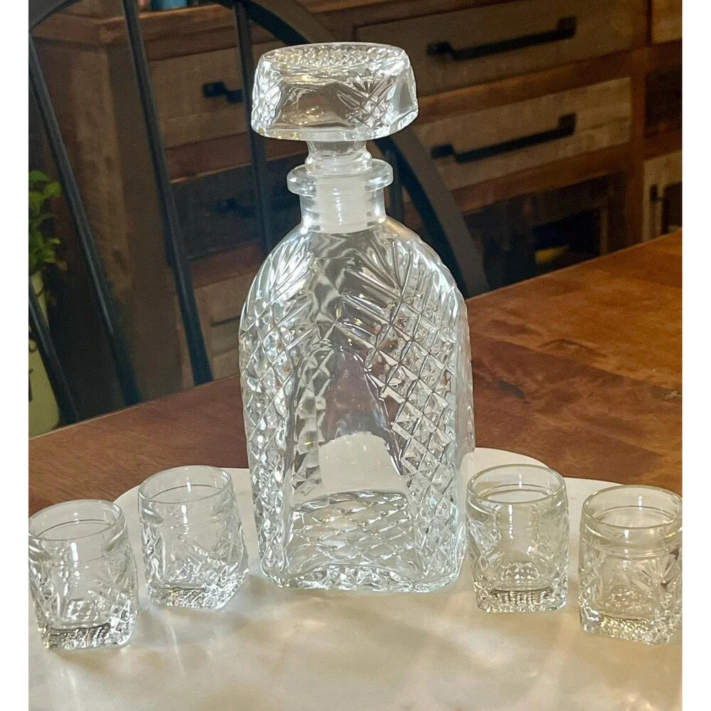 VTG Styria Austrian  Crystal Decanter Set & 4 Cordial Glasses Mid Century